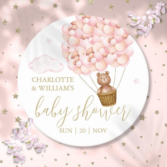 Nalle Rosa Balloons Girl Baby Shower Underlägg Papper Rund (Teddy Bear Pink Balloons Girl Baby Shower Round Paper Coaster)