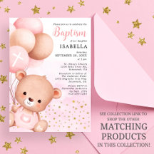 Nalle Rosa Balloons Guld Stars Baptism