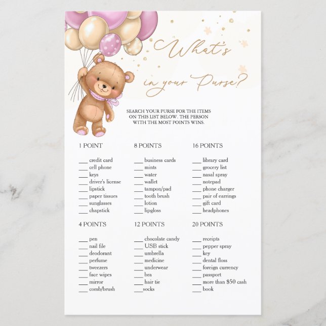 Nalle Rosa Balloons What's in your Purse Game (Framsida)