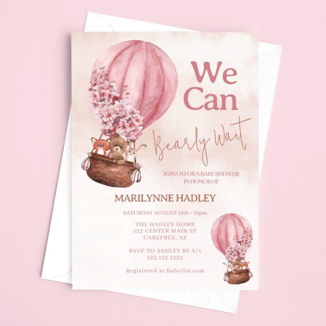 Nalle Rosa Barly Wait Baby Shower Inbjudningar (Skapare uppladdad)