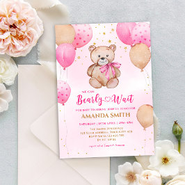 Nalle Rosa Blegon Barly Wait Baby Shower Inbjudningar