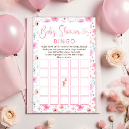Nalle Rosa Blommigt Baby Shower Bingo Game