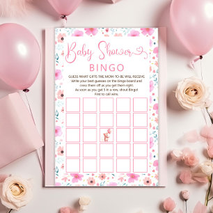 Nalle Rosa Blommigt Baby Shower Bingo Game