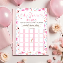 Nalle Rosa Blommigt Baby Shower Bingo Game