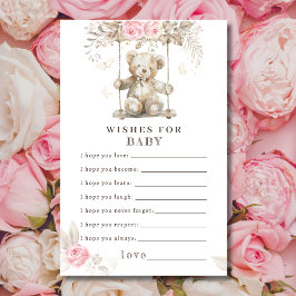 Nalle Rosa Blommigt Baby Shower Önskemål för Baby