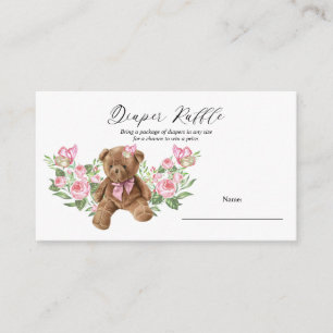 Nalle Rosa Blommigt Baby Shower Raffle E Tilläggskort