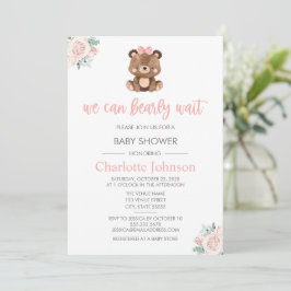 Nalle Rosa Blommigt Girl Baby Shower Inbjudningar