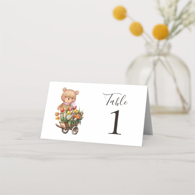 Nalle Rosa Blommigt Rustic Party Place Card Placeringskort (Baksida)