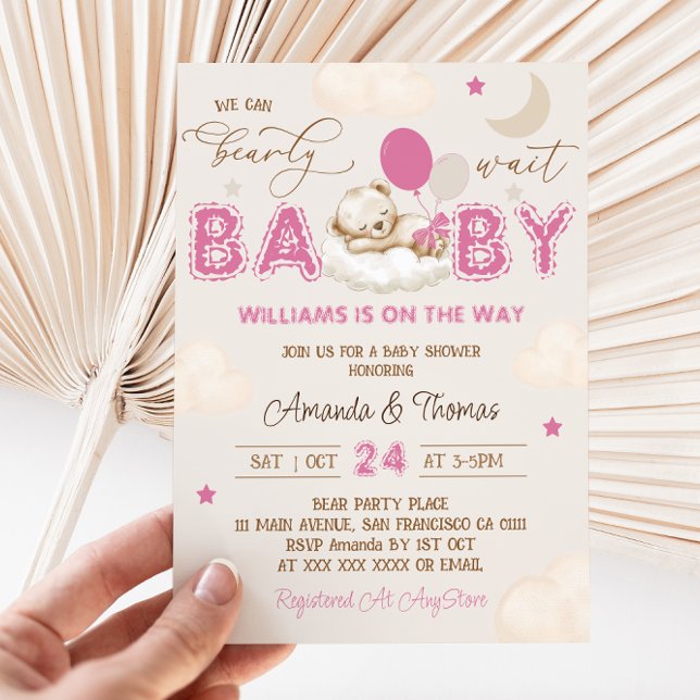 Nalle Rosa Boho Girl Baby Shower Inbjudningar (Skapare uppladdad)
