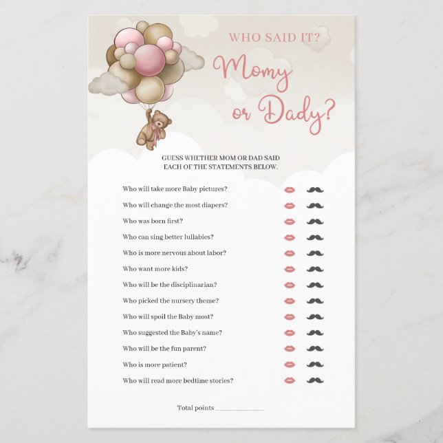 Nalle rosa brun elfenben Mamma eller pappa-spel (Framsida)