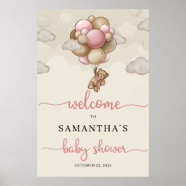 Nalle rosa brunballonger baby Välkomstskylt Poster