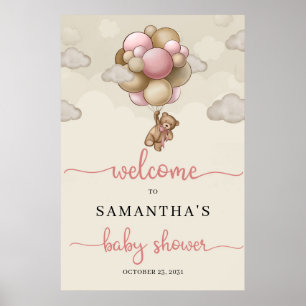 Nalle rosa brunballonger baby Välkomstskylt Poster