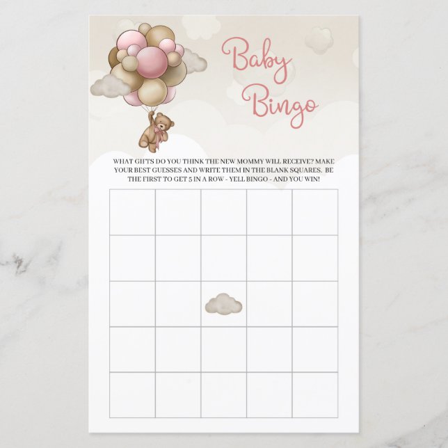 Nalle rosa brunballonger flicka baby bingo (Framsida)