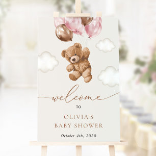 Nalle, Rosa-bubblor, välkomstbesök för babyskor Poster