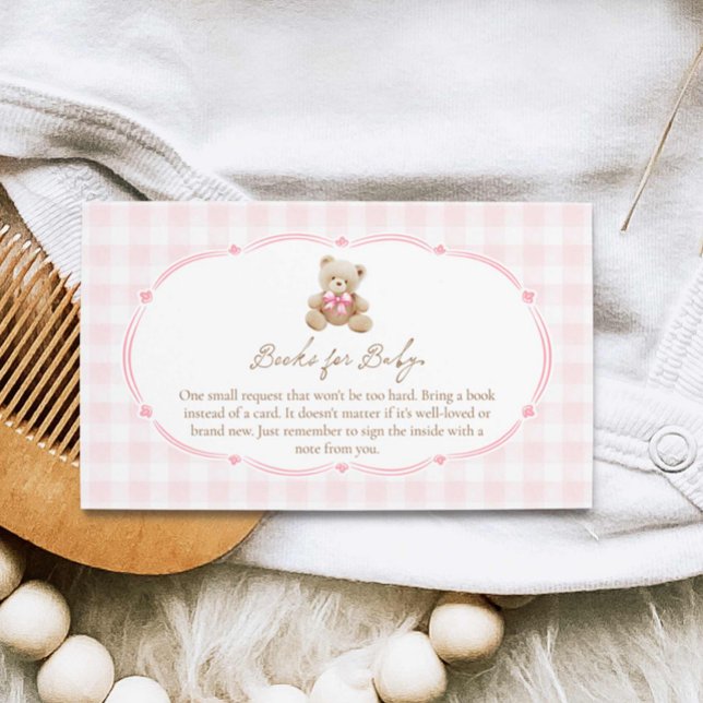 Nalle Rosa Gingham Bokar för Baby Tilläggskort (Teddy Bear Pink Plaid Books for Baby Card)