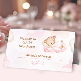 Nalle Rosa Girl Baby Shower Tält Placeringskort