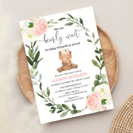 Nalle rosa Greenere blommigt Flickdusch för barn i Inbjudningar