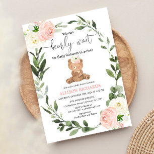 Nalle rosa Greenere blommigt Flickdusch för barn i Inbjudningar