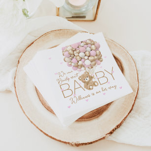 Nalle Rosa Heart & Balloon Flicka Shower Pappersservett