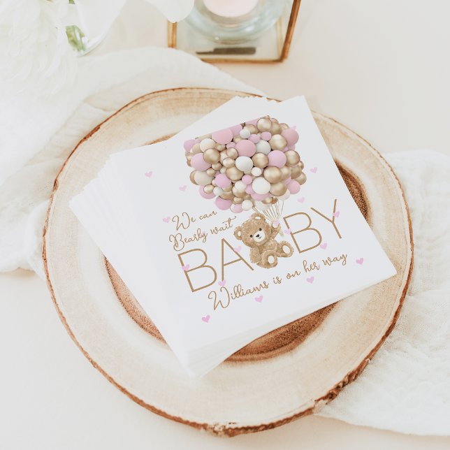 Nalle Rosa Heart & Balloon Flicka Shower Pappersservett (Skapare uppladdad)