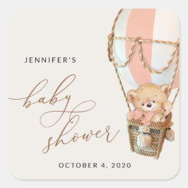 Nalle, Rosa Luftballong, babykläder Fyrkantigt Klistermärke