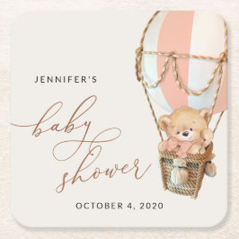 Nalle, Rosa Luftballong, babykläder Underlägg Papper Kvadrat