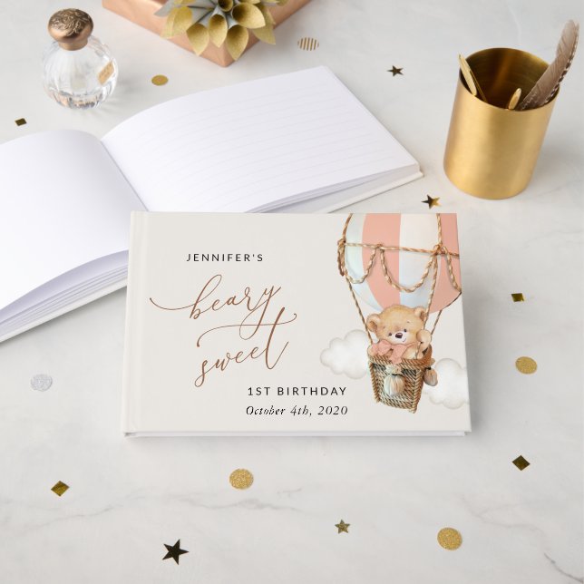 Nalle, Rosa Luftballong, första födelsedag Gästböcker (Framsida öppen)