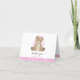 Nalle Rosa Plade Baby Shower Tack Kort
