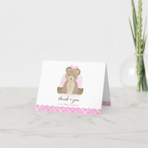 Nalle Rosa Plade Baby Shower Tack Kort