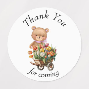 Nalle Rosa Rustic Blommigt Baby Shower-etiketter Klistermärke