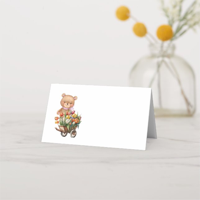 Nalle Rosa Rustic Blommigt Party Bord-kort Placeringskort (Framsida)