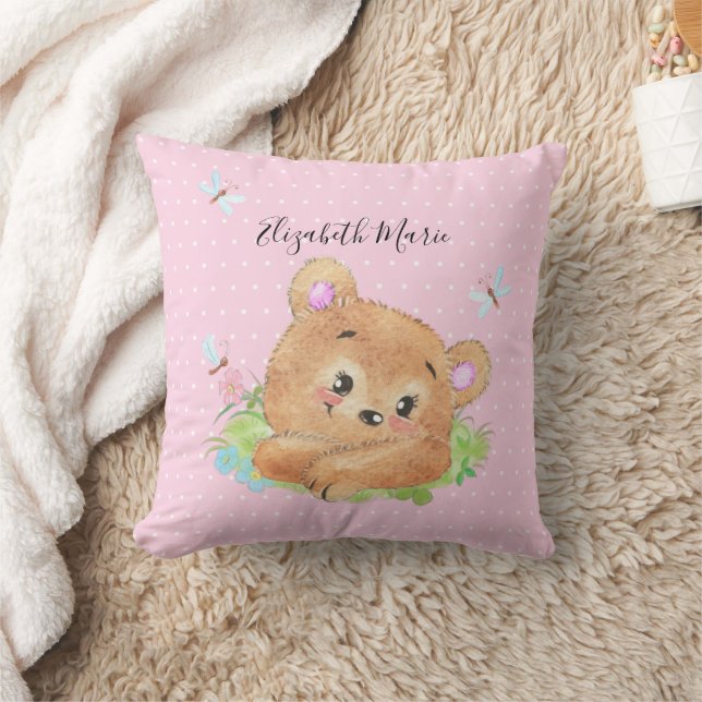 Nalle Rosa Theme Flicka Shower Gift Kudde (Filt)