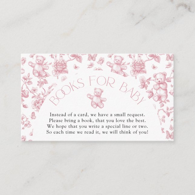 Nalle Rosa Toile Bokar for Baby Shower Encloes Tilläggskort (Framsida)