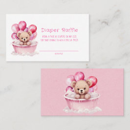 Nalle Rosa Tub och Balloon Girl Diaper Raffle Visitkort