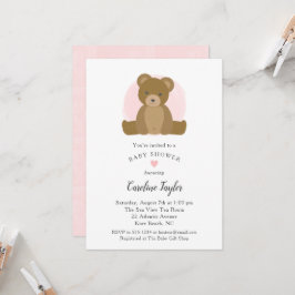 Nalle Rosa Watercolor Flicka Shower Inbjudningar