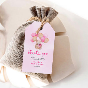 Nalle Rosaballonger Babypresent Gavekort Presentetikett