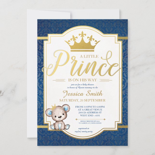 Nalle Royal Prince Baby Shower-inbjudan Inbjudningar (Framsida)