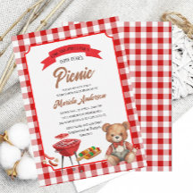 Nalle`s Picnic Party Watercolor BabInbjudan