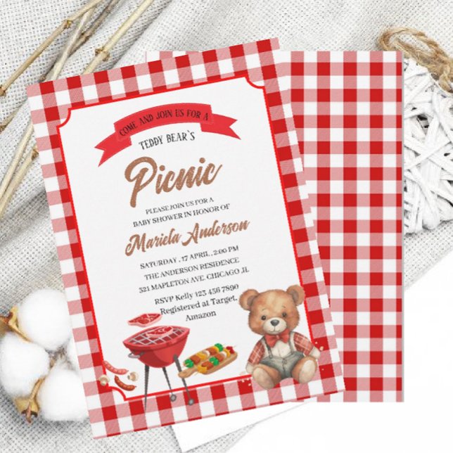 Nalle`s Picnic Party Watercolor BabInbjudan Inbjudningar (Skapare uppladdad)