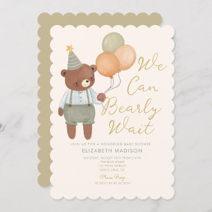 Nalle Sage Grönt Barly Wait Baby Shower Inbjudningar
