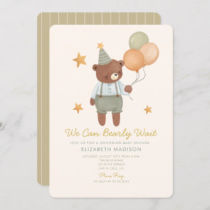 Nalle Sage Grönt Barly Wait Baby Shower Inbjudningar