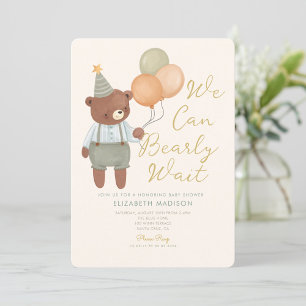 Nalle Sage Grönt Barly Wait Baby Shower Inbjudningar
