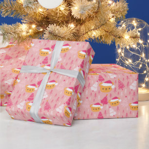 Nalle Santa Hats Träd Rosa jul Presentpapper
