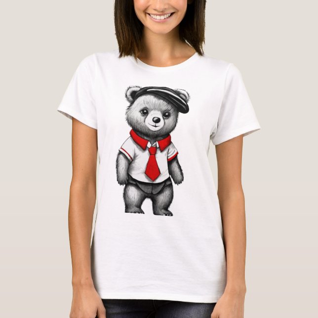 Nalle School Uniform Cute Animal Design T Shirt (Framsida)