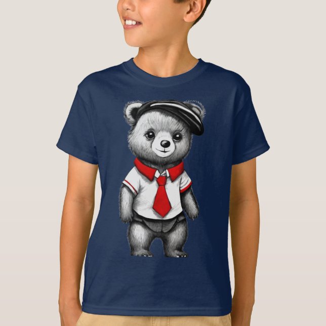 Nalle School Uniform Cute Animal Design T Shirt (Framsida)