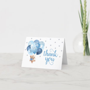 Nalle Silver Ballons Baby Shower Tack Kort