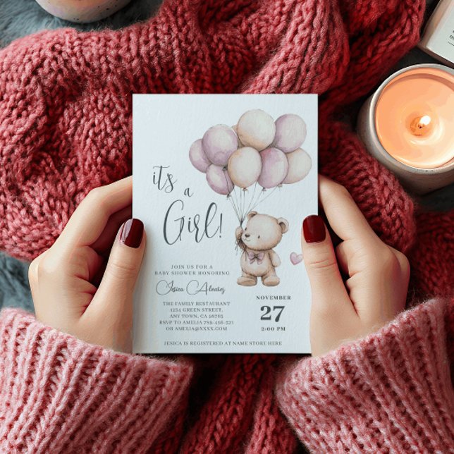 Nalle sin Lila Beige-ballonger Inbjudningar (Skapare uppladdad)