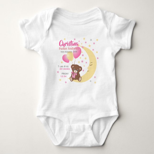 Nalle Sitta vid Måne Baby:s födelsetal T Shirt (Framsida)