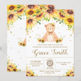 Nalle Solros Blommigt Baby Shower Girl Invi Inbjudningar