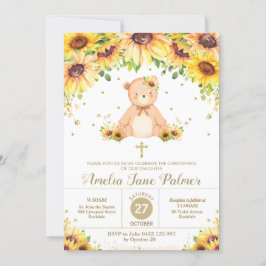 Nalle Solros Blommigt Christening Baptism Inbjudningar